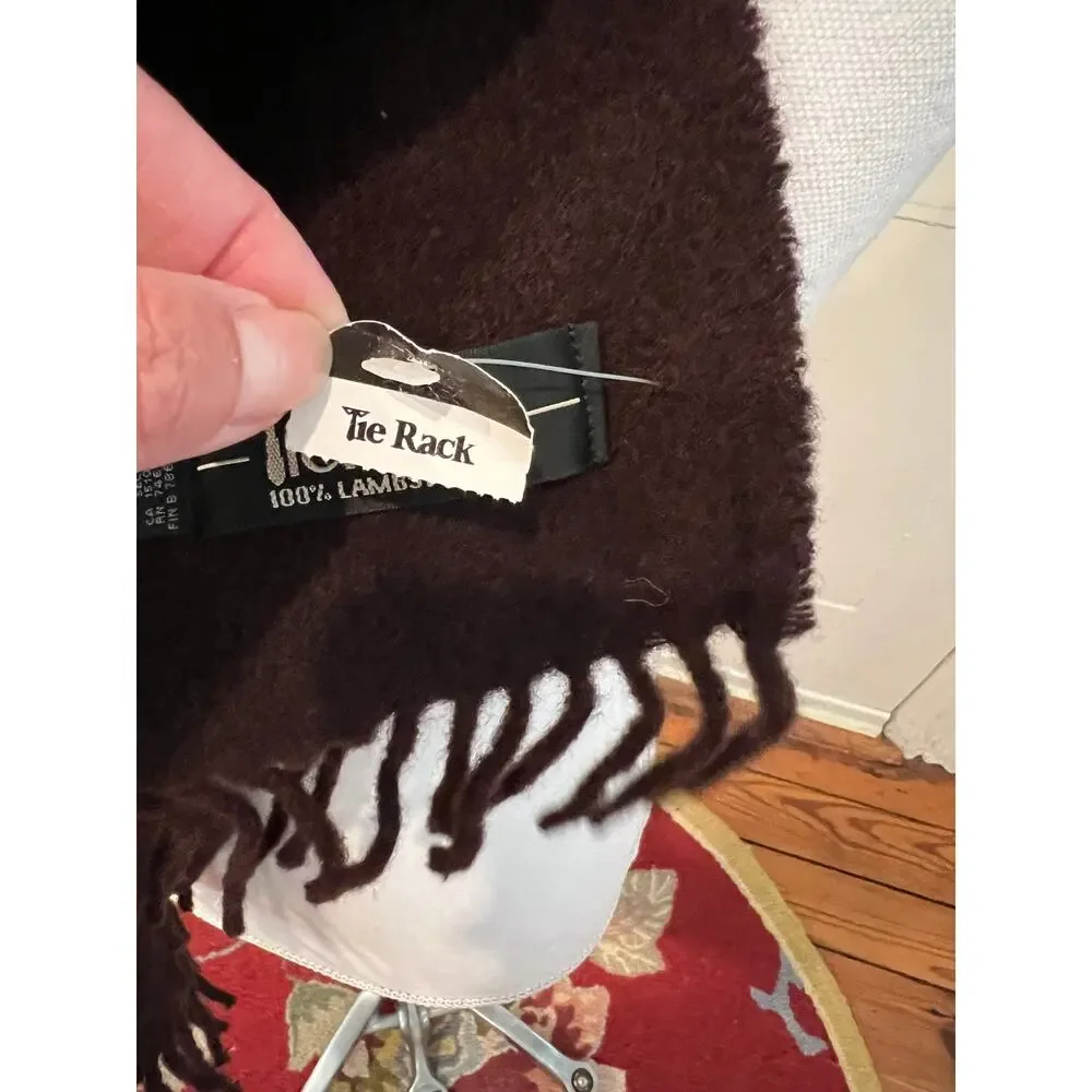 Vintage The Tie Rack Lambswool Fringed Scarf Chocolate Brown